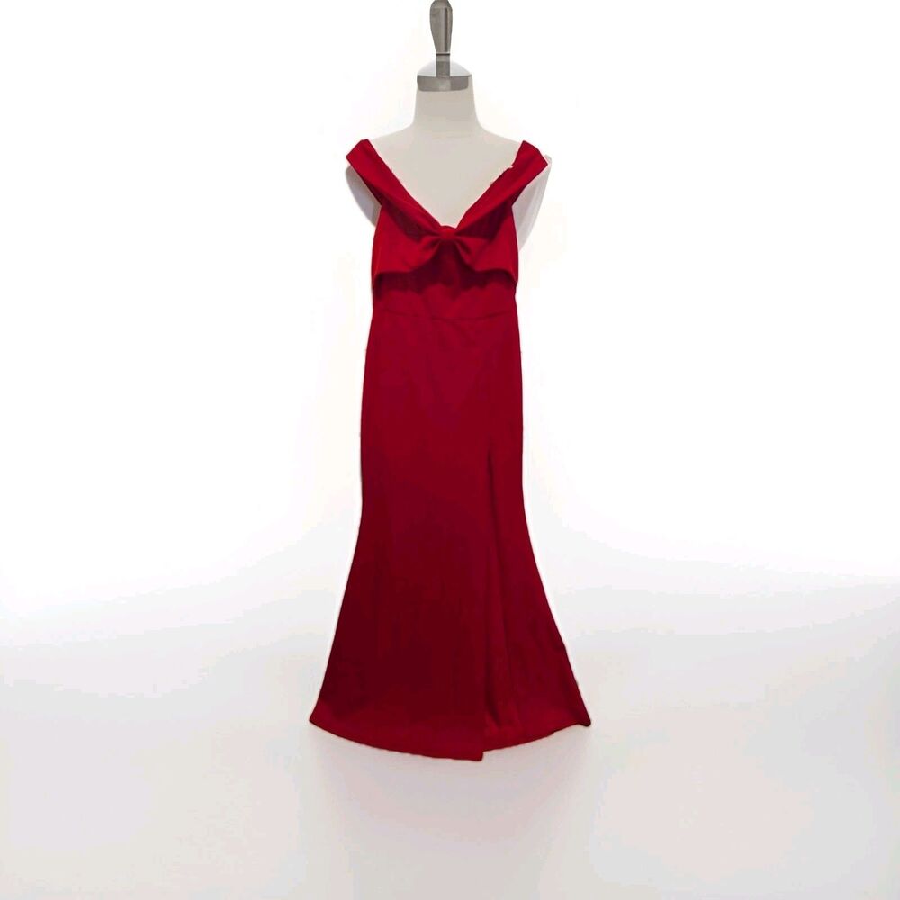 Windsor XL Red Satin Bow Mermaid Maxi Dress Coquette‎ Old Money Glam